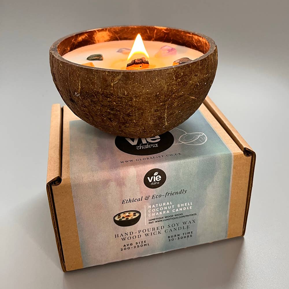 Coconut Shell Candle, Meditation with 7 Chakra Gemstones