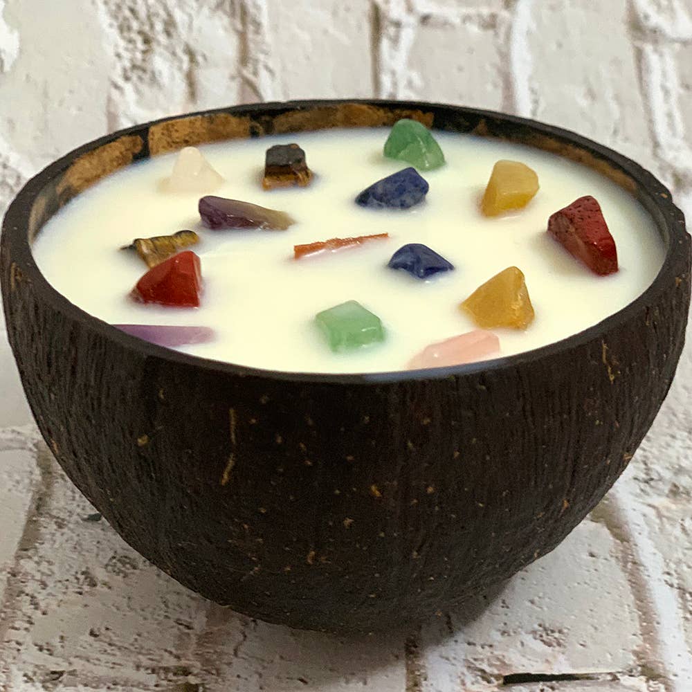 Coconut Shell Candle, Meditation with 7 Chakra Gemstones