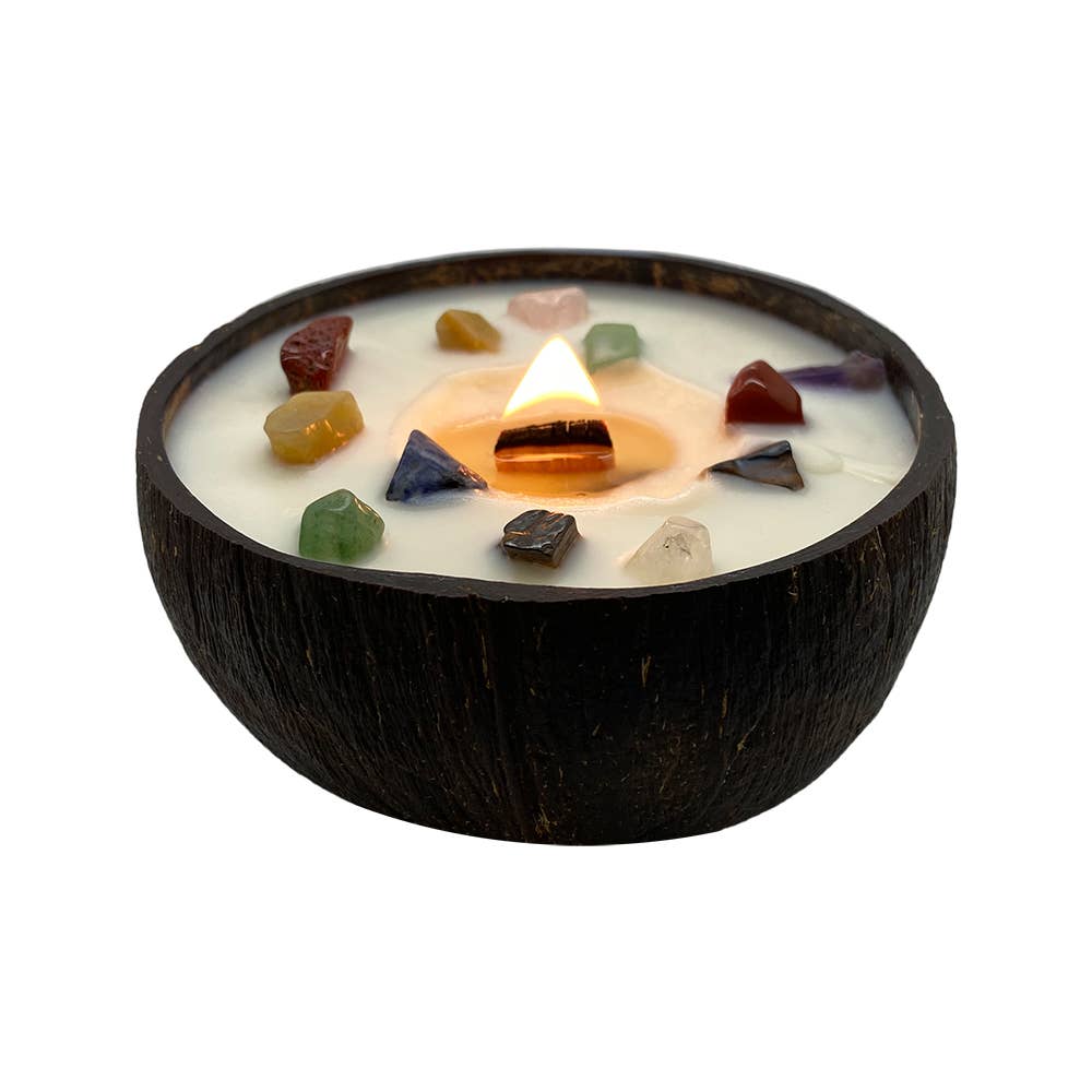 Coconut Shell Candle, Meditation with 7 Chakra Gemstones