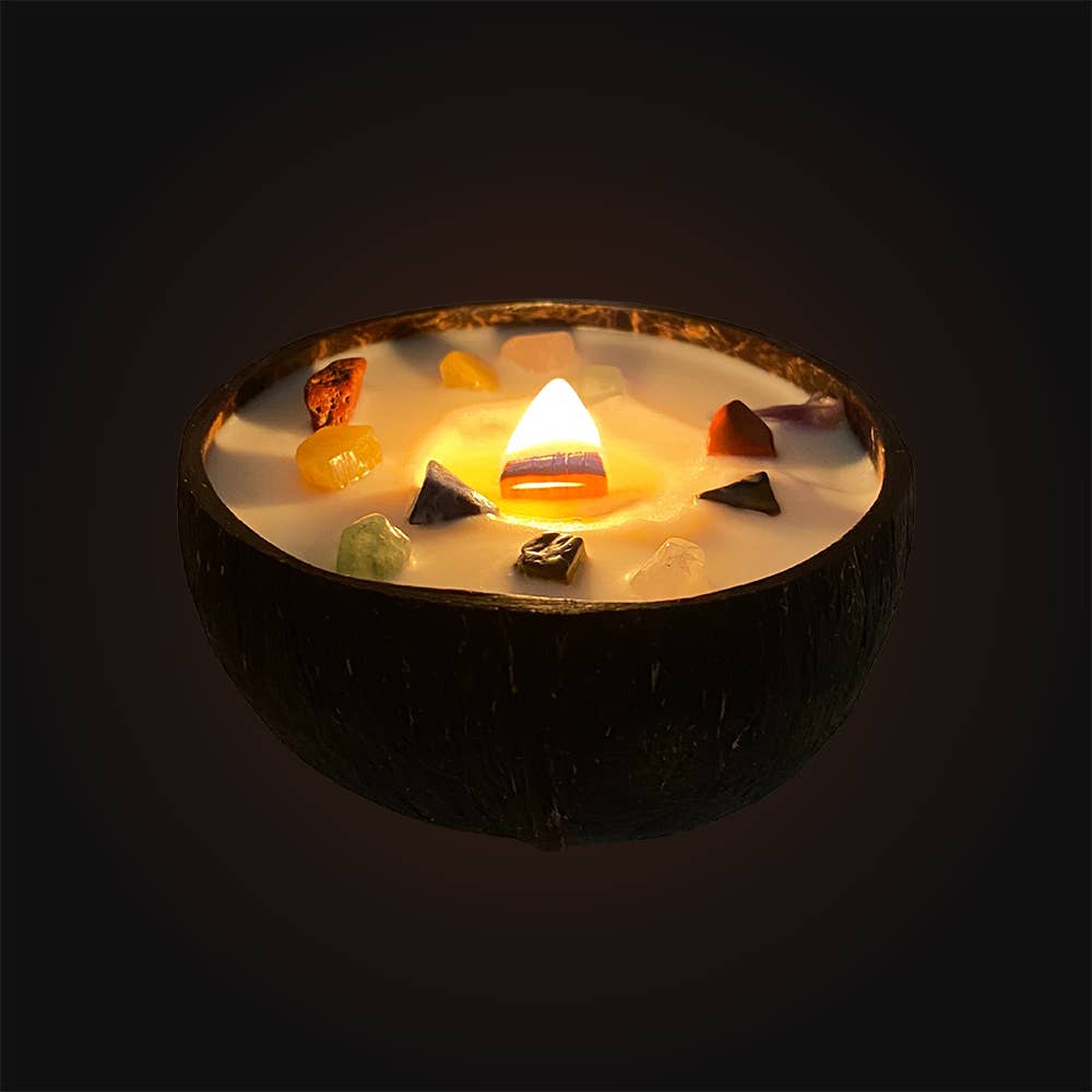 Coconut Shell Candle, Meditation with 7 Chakra Gemstones